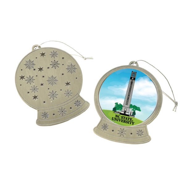 Pewter Snow Globe Ornament with Bel